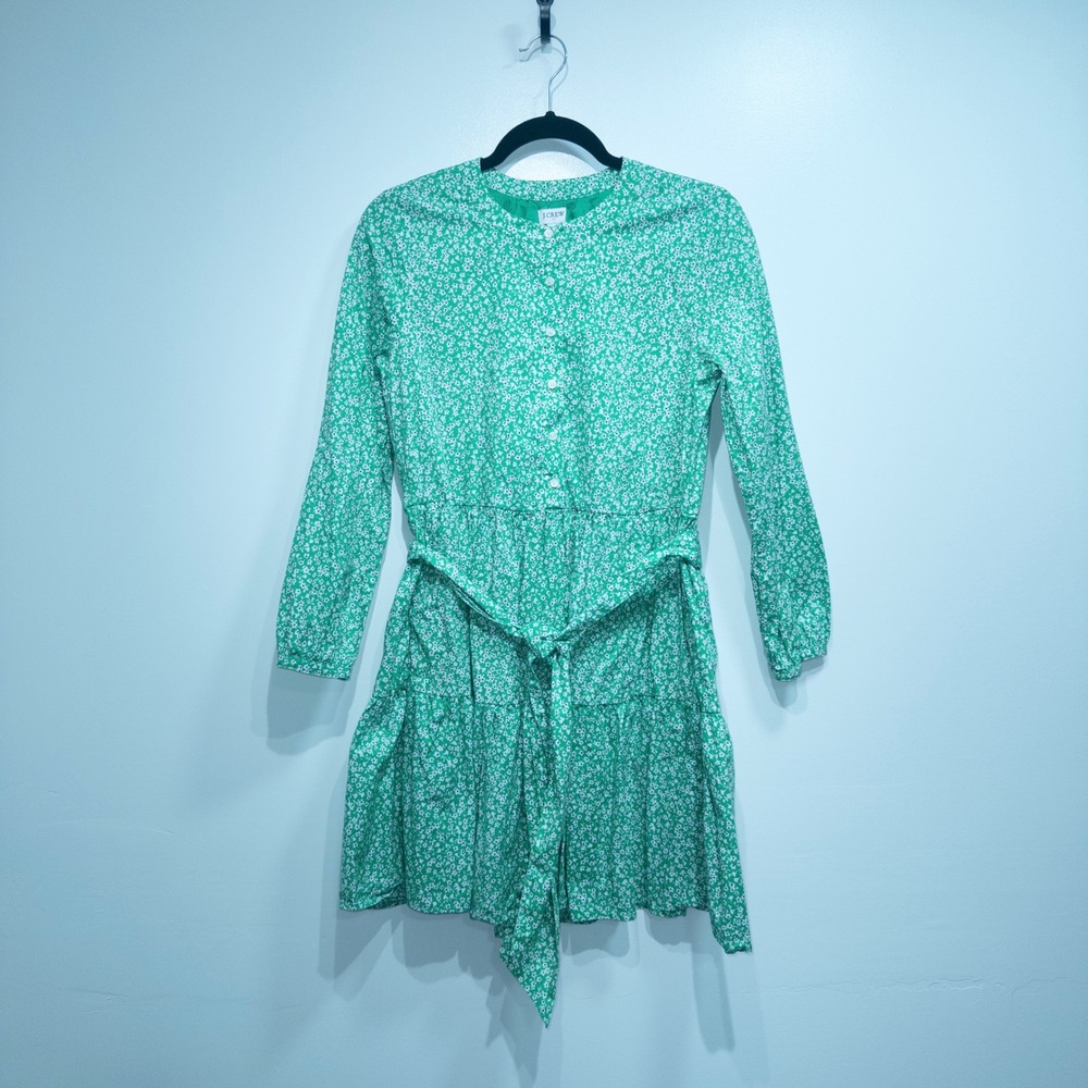 J. Crew Green Ditsy Floral‎ Printed Tie-Waist Mini Dress XS